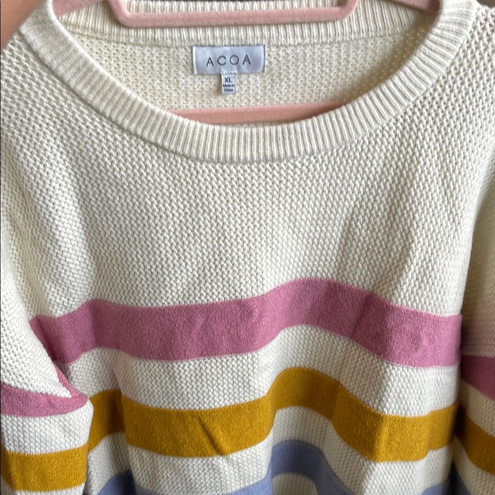 ACOA Women's Colorful Striped Crew Neck Sweater
